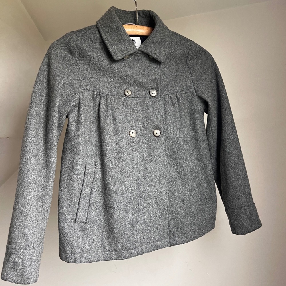 Petit Bateau Wool Blend Pea Coat Size 12 Years Grey Pleated Back‎ Swing